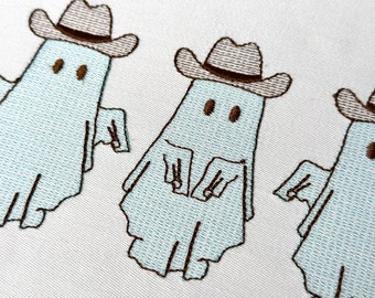 Trio Cowboy Ghosts Light Fill Sketch Machine Embroidery Design ghost with Cowboy Hat Halloween Instant Digital Download hoop 4x4 5x7 6x10