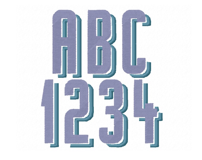 Monogram Drop Shadow Font Machine Embroidery Design Alphabet Letters in Sizes from 1.5 up to 3.5 inches Fill Stitch BX and other formats