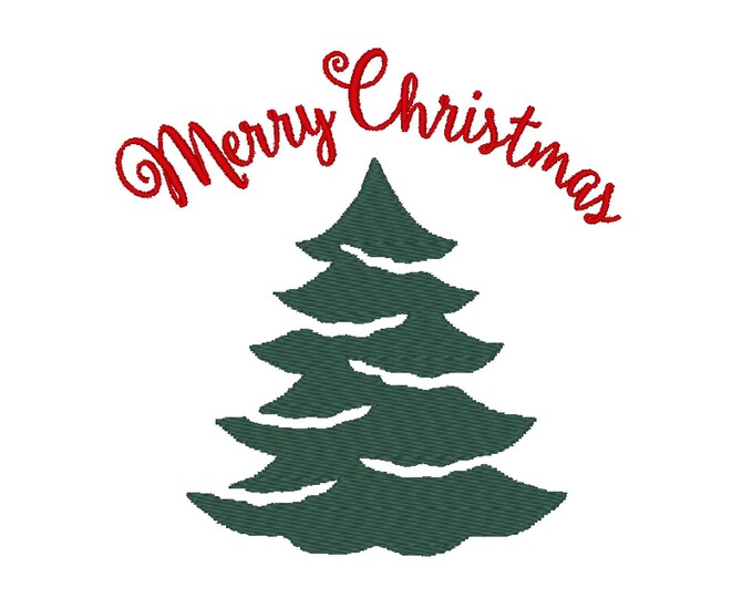 Merry Christmas tree silhouette in snow snowy tree outline holiday theme fill stitch machine embroidery designs sizes for hoop 4x4 and 5x7