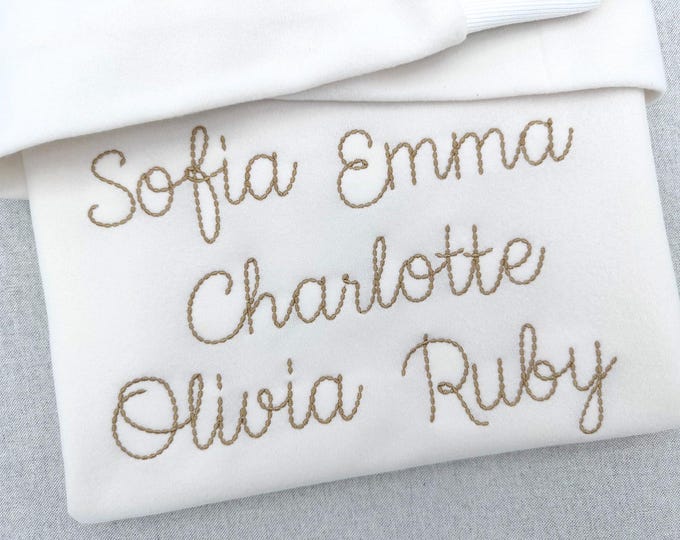 Needlework script FONT handwritten Font hand stitch effect alphabet machine embroidery designs monogram letters many sizes 1 up to 3.8 inch