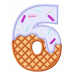 Geburtstag Zahl 6 Eiswaffel Stickdatei Maschinenstickerei Designs in verschiedenen Größen Kinder Geburtstag 6 Party Monogramm
