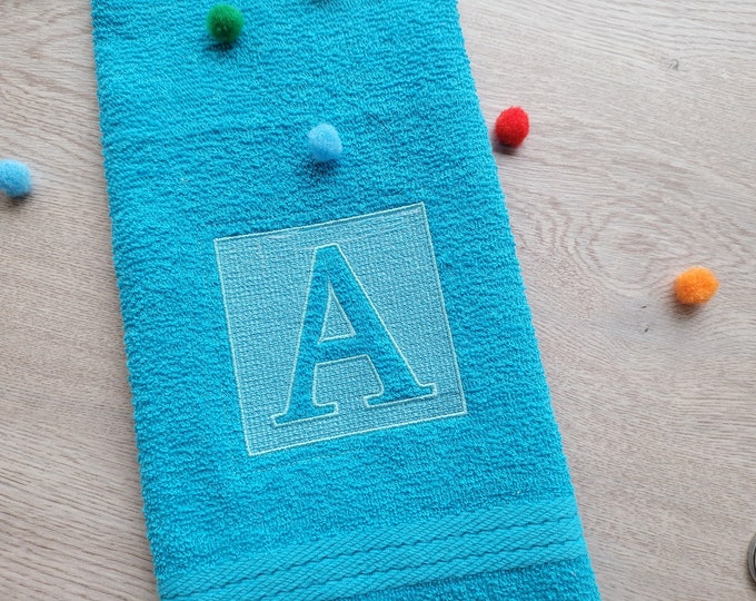 Embossed square shape Monogram Towel machine embroidery designs A-Z assorted sizes terry towel gift idea boy man dad wedding family bathroom