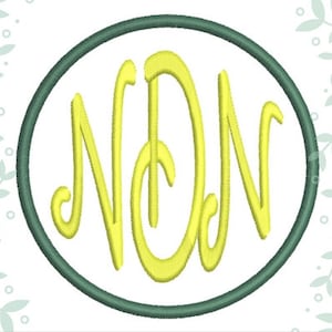 Diseños de bordado a máquina con monograma circular de tres letras, elegante fuente de alfabeto con monograma circular escrito a mano de tres letras en varios tamaños.