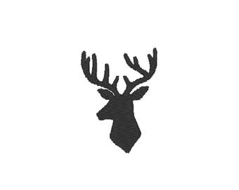Antlers Buck Deer silhouette outline fill stitch wild animal head machine embroidery designs in assorted mini sizes
