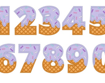 Ice cream numbers Applique ice cream waffle cone kids Birthday Numbers machine embroidery designs in assorted sizes kids baby birthday party