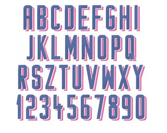Monogramme ombre portée police motif de broderie machine, lettres de l'alphabet dans des tailles de 1,5 à 3,5 pouces, point de remplissage BX et autres formats