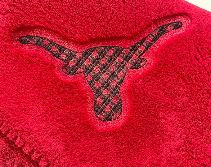 Long horn Cow Skull silhouette embossed terry towel and usual checkered gingham design 2 types machine embroidery designs in many sizes