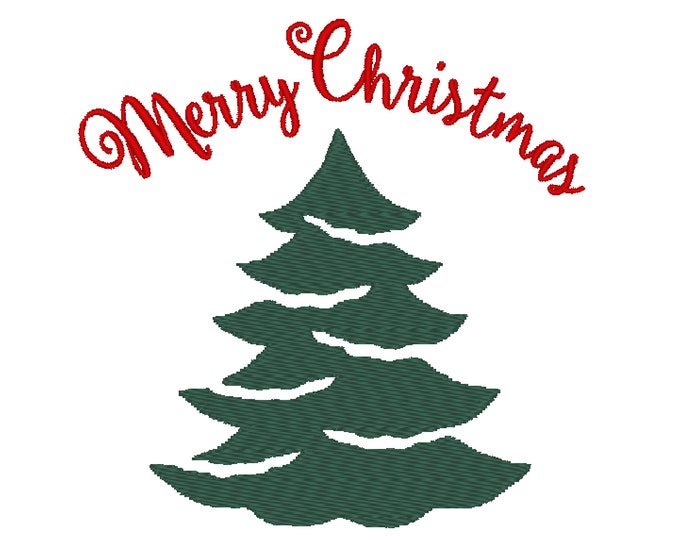 Christmas tree silhouette in snow, snowy Merry Christmas tree, Xmas tree kids holiday theme machine embroidery designs for hoop 4x4 and 5x7