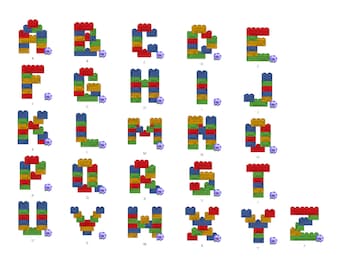 Blocks bricks, brick block Font machine embroidery designs in assorted sizes boys alphabet letters A-Z building brick block toy, BX included