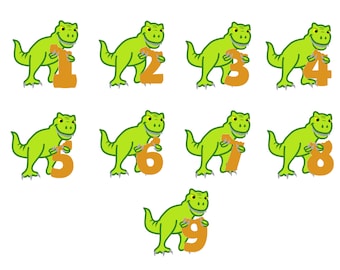 SVG PNG Trex números de cumpleaños dinosaurio T-rex con números mordidos archivos cortados silueta y cricut circuito corte archivo de corte vinilo calcomanía