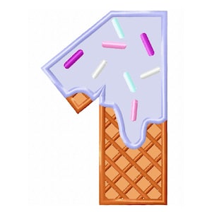 Ice-cream waffle cone Birthday Number 1 ONE Applique machine embroidery designs in assorted sizes baby birthday first my 1st party monogram