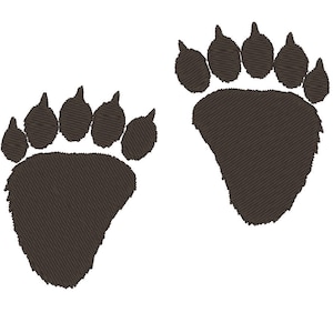 Bear paw prints embroidery designs in assorted sizes, machine embroidery design wild forest animal bear grizzly paw silhouette fill stitch