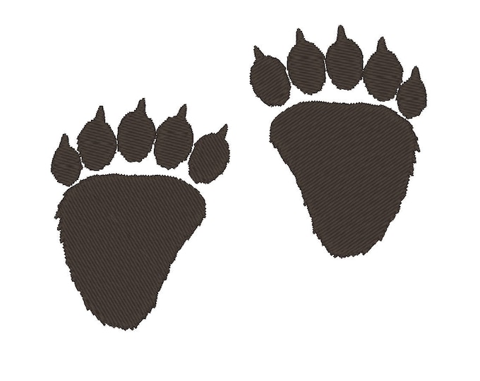 Bear paw prints embroidery designs in assorted sizes, machine embroidery design wild forest animal bear grizzly paw silhouette fill stitch