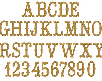 Grandes diseños de bordado de máquinas Western Mini Font, tamaños variados, nombre personalizado del monograma del alfabeto, letras mayúsculas y números en mayúsculas