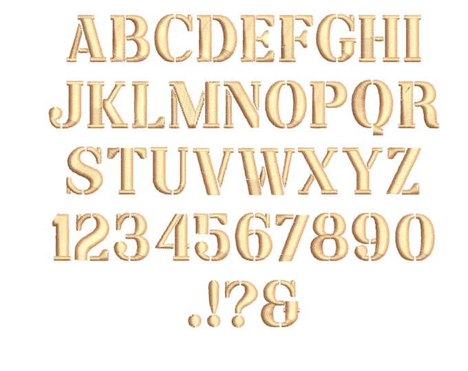 Army military Stencil FONT Akatan boys monogram alphabet machine embroidery designs satin and fill stitch sizes 0.3 up to 3.9 inch BX