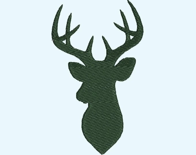 Buck deer hunting silhouette machine embroidery designs mini sizes fill stitch embroidery reindeer head with antlers wild animal outline