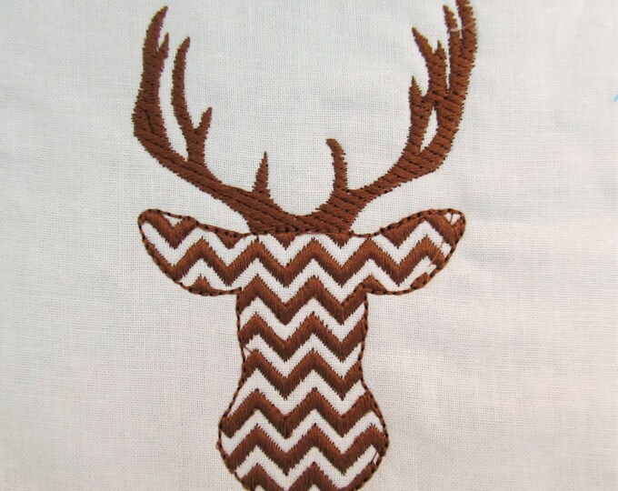 Buck deer head Chevron machine embroidery design in assorted sizes, hunter antler deer silhouette, many embroidery formats INSTANT DOWNLOAD