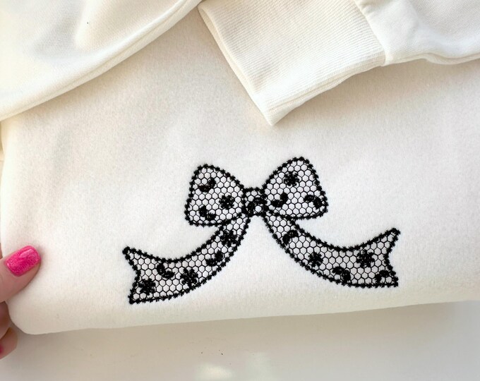 Floral Bow lace effect machine embroidery designs for hoop 4x4 and 5x7 kids girls sweet home cute Bow Ribbon assorted sizes 4 up to 7 inch