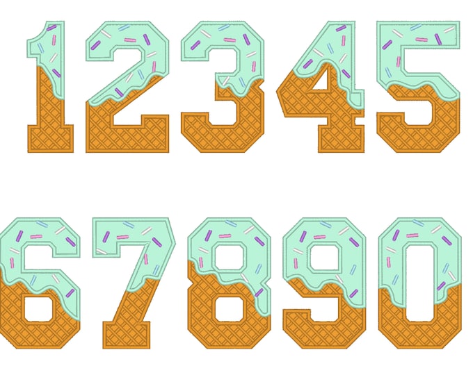 Ice-cream numbers Applique ice cream birthday numbers assorted sizes machine embroidery designs waffle cone kids party birthday monogram