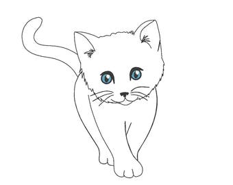 Kitty simply sketch outline machine embroidery designs assorted sizes and embroidery formats, little kitten kitty cat kids baby cat pet