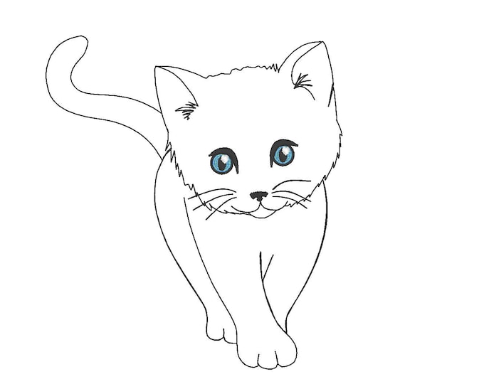 Kitty simply sketch outline machine embroidery designs assorted sizes and embroidery formats, little kitten kitty cat kids baby cat pet