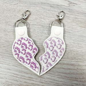 Multi-format embroidery file for Leopard print Split Heart Eyelet and Key Fob Snap Tab keychain in the hoop machine embroidery designs ITH Valentines | heart embroidery Instant Download By Fonts Heaven Embroidery Format PES HUS DST JEF EXP VP3 XXX EX