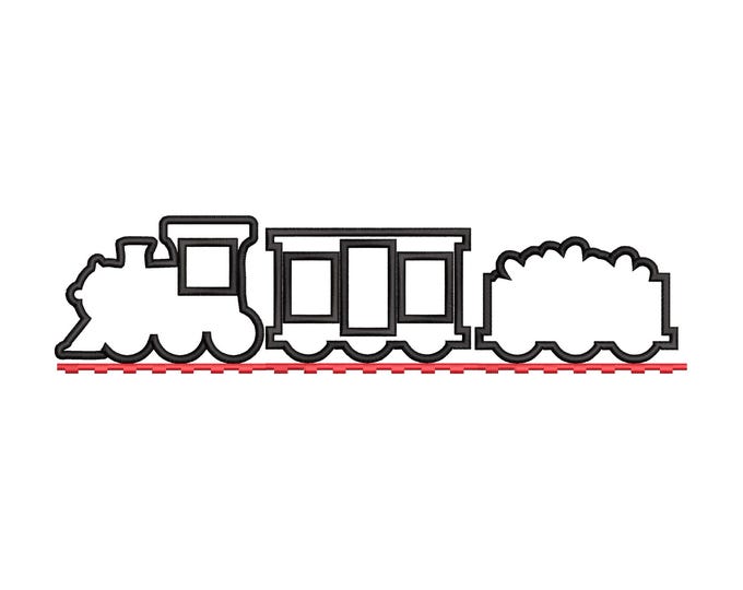 Simple Train outline Applique SET of 3 types Locomotive Wagon machine embroidery designs railway carriage wagon sizes for hoop 4x4 and 5x7