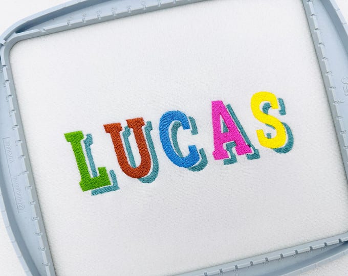 Block Drop Shadow FONT fill stitch letters Alphabet Monogram summer beach towel kids Machine Embroidery Designs many sizes 1 up to 3 inch