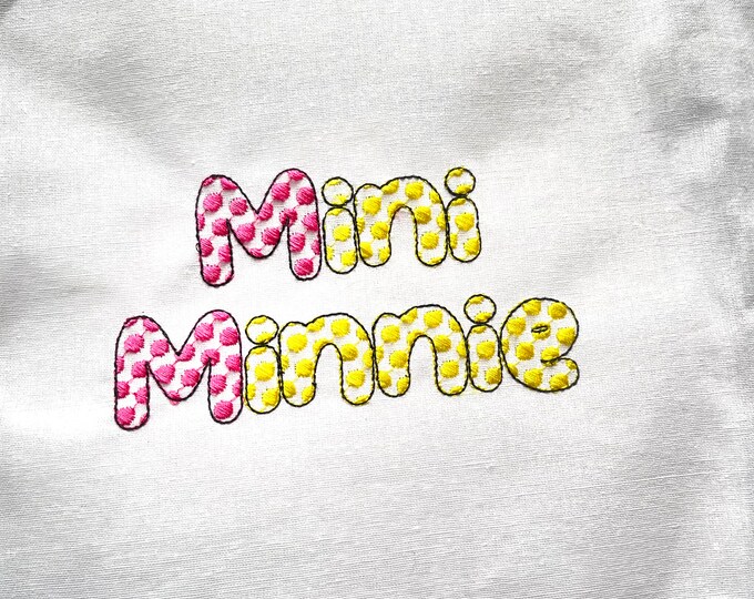 Retro Minnie Polka dot patterned Font machine embroidery designs alphabet mini sizes from 0.7 thru 2 inches kids name pretty letters