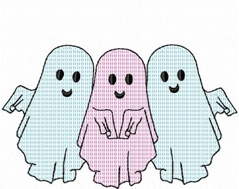 Trio piccoli fantasmi riempimento leggero schizzo macchina ricamo design fantasma ricamo rapido download digitale istantaneo 4x4 5x7 6x10