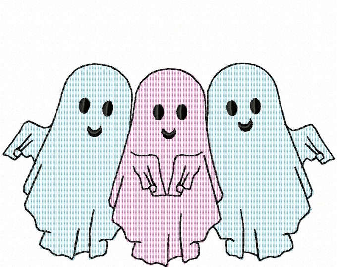 Trio little Ghosts Light Fill Sketch Machine Embroidery Design ghost  Quick Embroidery Instant Digital Download 4x4 5x7 6x10