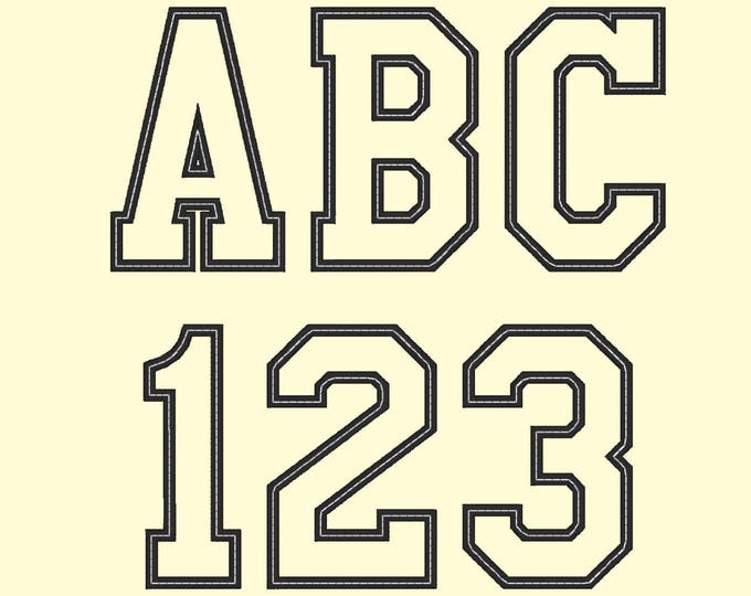 Sport Collegiate Block applique Font machine embroidery designs applique designs in many sizes, BX alphabet sport letters numbers embroidery