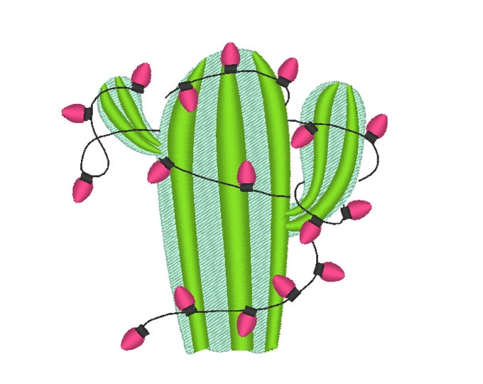 Christmas cactus tree, Merry Christmas Xmas tree cactus with lights on the beach, machine embroidery design many sizes, seaside fun for kids