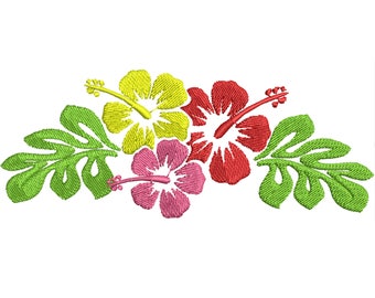 Hawaiian Flower Frame Edge Maschine Stickmaschine Designs Sommer Hibiskus Blume Blumen Strand Handtuch Meer Kleidung und Monogramme, viele Größen