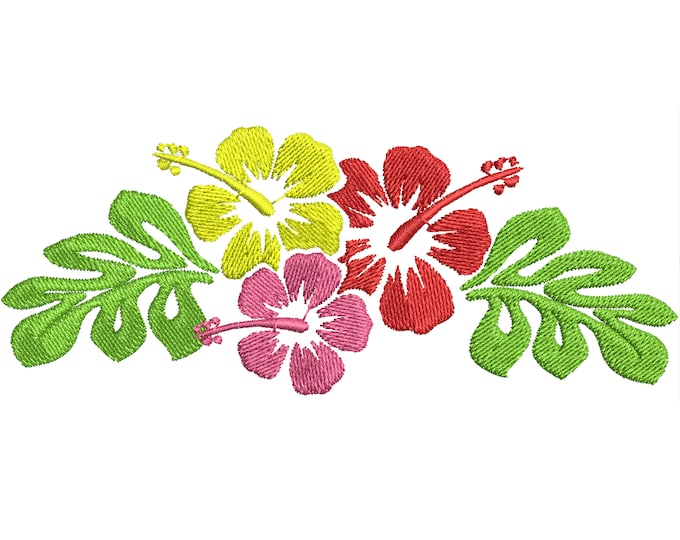 Hawaiian Flower Frame Edge machine embroidery designs summer hibiscus flower floral beach towel sea clothing and monogramming, many sizes
