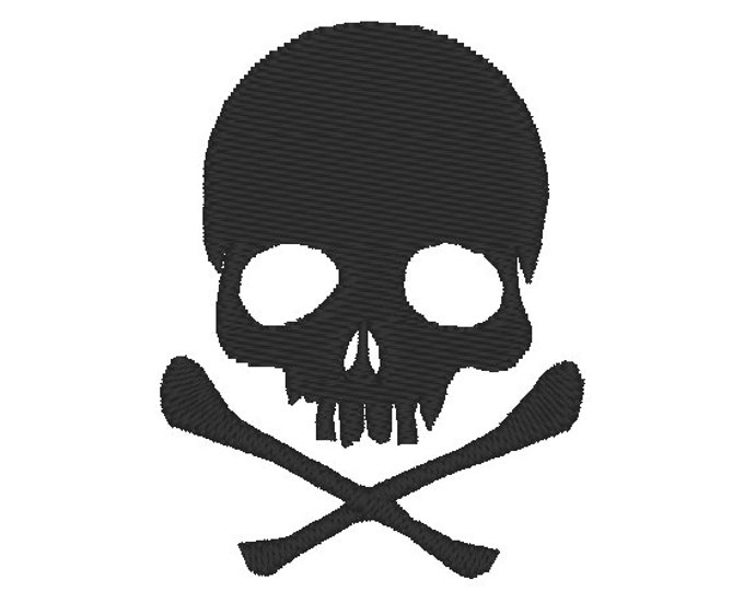 Destroyed skull outline silhouette fill stitch machine embroidery designs in many sizes Halloween theme skull and bones spooky design