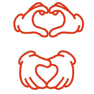 Hand Heart 2 types little heart by mouse hands machine embroidery designs assorted sizes for hoop 4x4, 5x7 kids playful love heart valentine