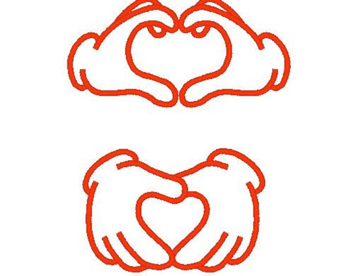 Hand Heart 2 types little heart by mouse hands machine embroidery designs assorted sizes for hoop 4x4, 5x7 kids playful love heart valentine