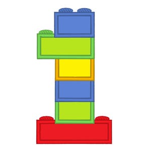 Puede incluir: Un número uno hecho de bloques de construcción de juguete de colores. Los bloques están apilados uno encima del otro, comenzando con un bloque rojo en la parte inferior, seguido de un bloque verde, luego un bloque azul, un bloque amarillo, un bloque verde y finalmente un bloque azul en la parte superior.