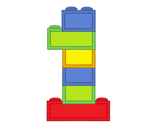 Birthday number 1 one, machine embroidery designs applique in assorted sizes, baby boy first my 1st birthday number building block brick toy