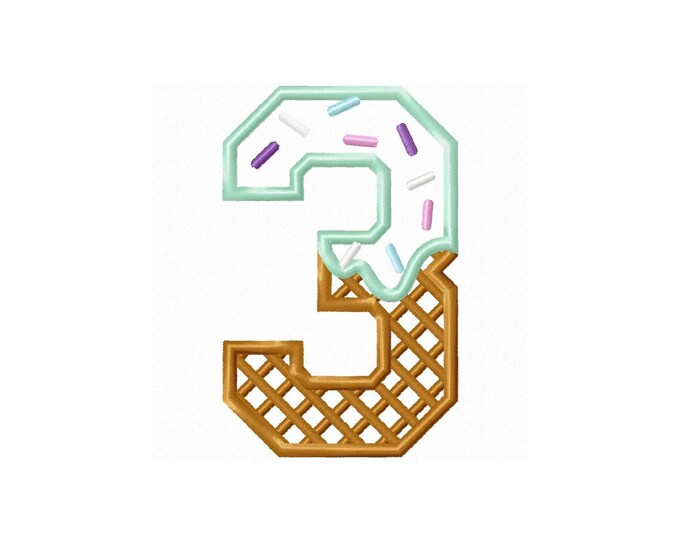 Ice-cream numbers Applique ice cream birthday numbers assorted sizes machine embroidery designs waffle cone kids party birthday monogram