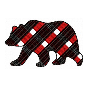 Bear Gingham checks Bear silhouette machine embroidery designs in assorted sizes and formats grizzly bear wild forest animal buffalo plaid