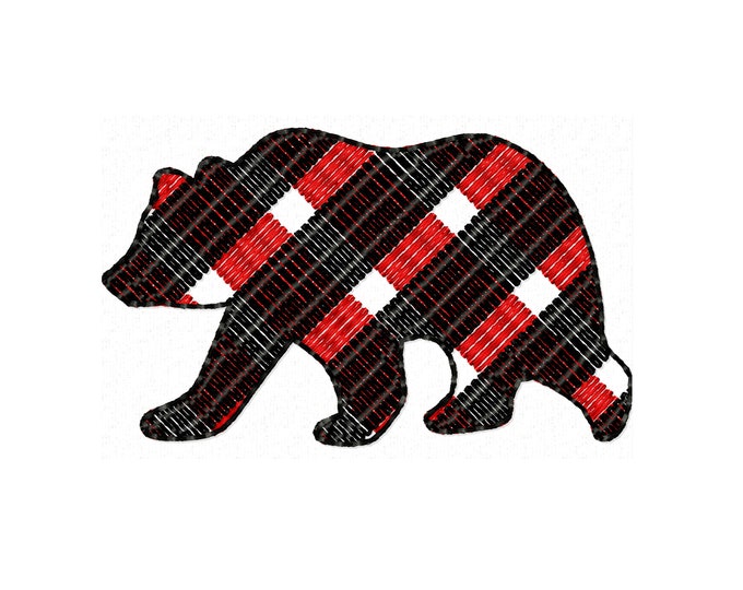 Bear Gingham checks Bear silhouette machine embroidery designs in assorted sizes and formats grizzly bear wild forest animal buffalo plaid