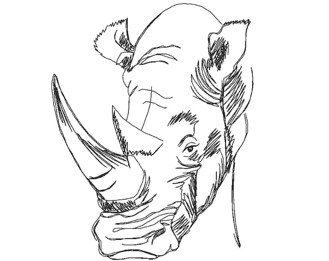Rhino light sketch stitch machine embroidery designs wild animal outline kids boys men dad rhinoceros many sizes 4 up to 9 inches