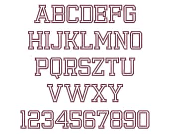 Block Font Varsity Collegiate alphabet letters Outline Font machine embroidery designs many sizes 0.9 thru 4.4 inches Sport font monogram BX