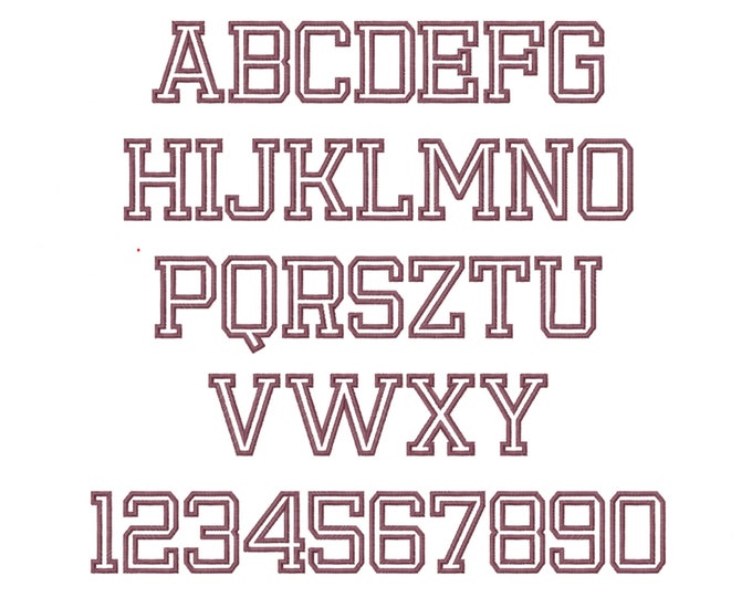 Block Font Varsity Collegiate alphabet letters Outline Font machine embroidery designs many sizes 0.9 thru 4.4 inches Sport font monogram BX