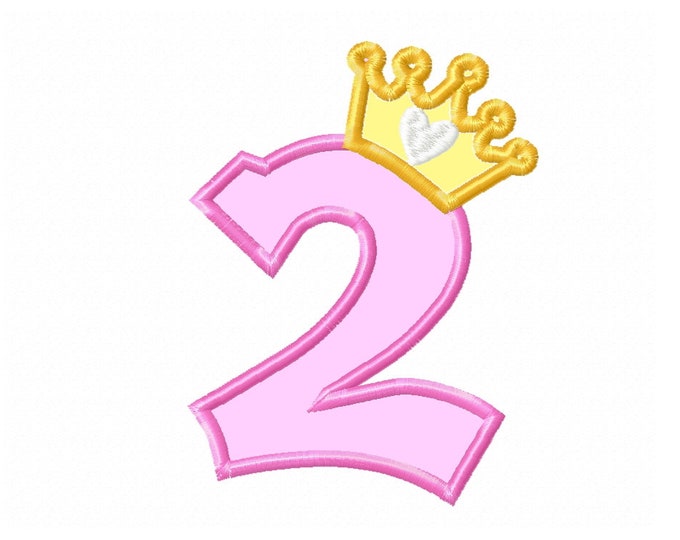 Princess crown Birthday Number 2 TWO baby girl onesie bib party outfit Applique machine embroidery designs 2 months years little girl
