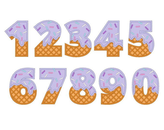 Ice cream numbers Applique ice cream waffle cone kids Birthday Numbers machine embroidery designs in assorted sizes kids baby birthday party