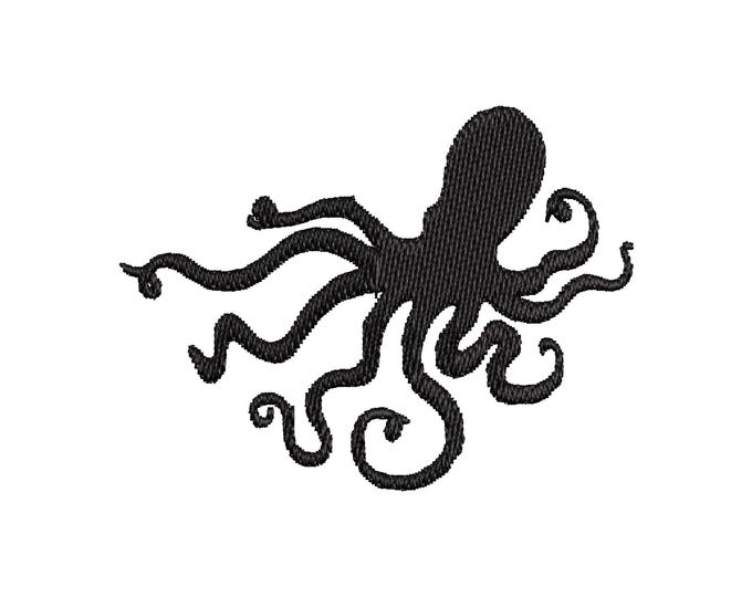 Steampunk Octopus Silhouette outline fill stitch machine embroidery designs mini sizes sealife nautical marine mollusk seaside animal fish