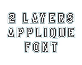 Two layers Applique FONT double outline and applique alphabet machine embroidery designs monogram Sports Block font sizes 2 thru 3.6 inch BX